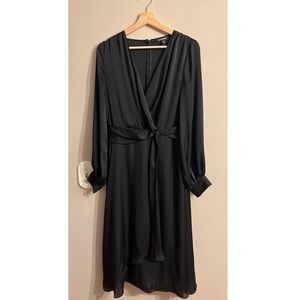 Express Black Long Sleeve Satin Midi Dress
